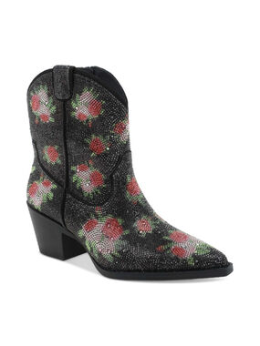 Wild Pair Size 10 Black Lacey Floral Crystal Bling Cowboy Boots / Booties NIB